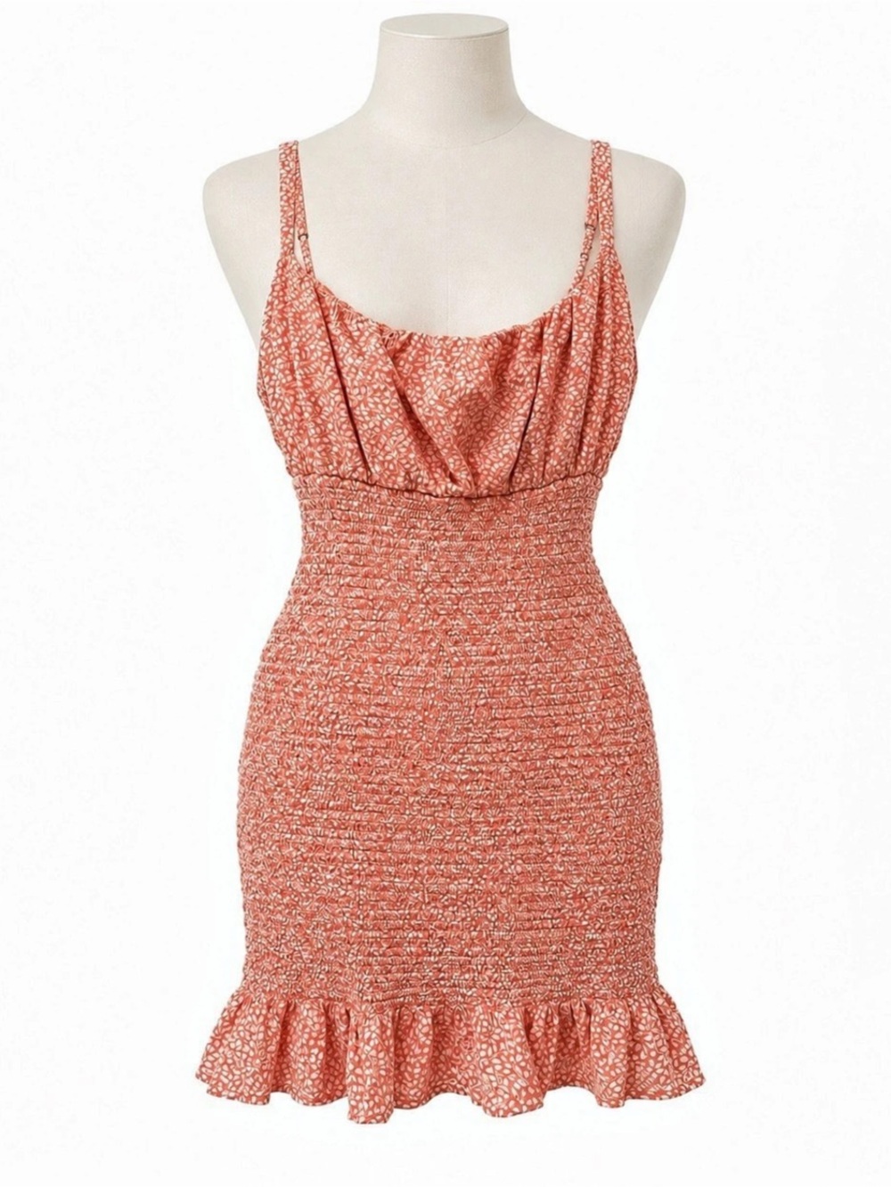 Abercrombie & Fitch Coral Pink Floral Smocked Ruffle Mini Dress Size XL